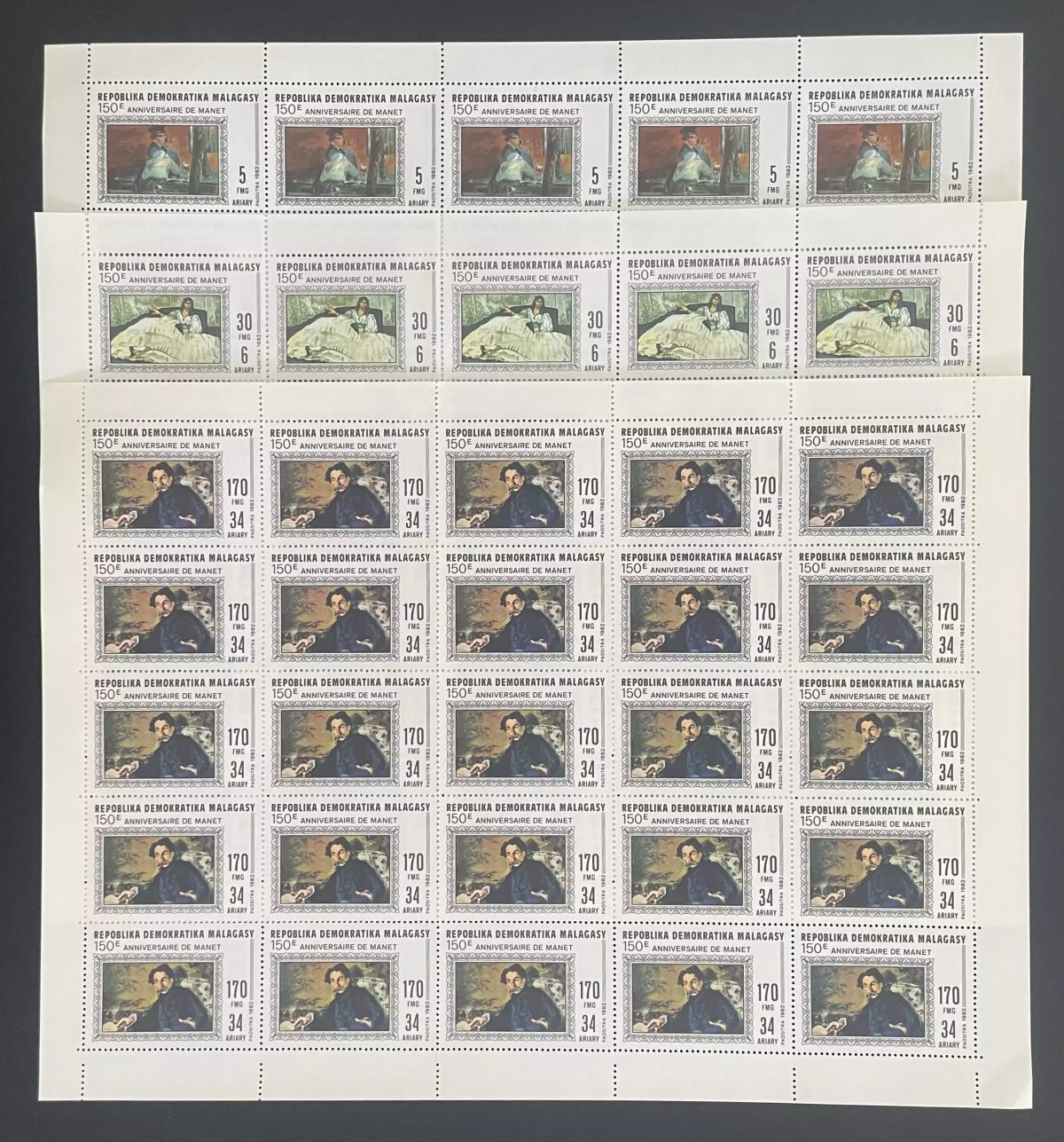 Madagaskar 1982 YT 675-677 Bogen 150. Jahrestag Manet Malerei