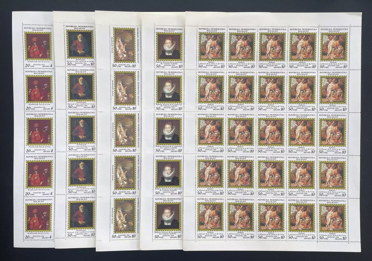Madagascar 1986 YT 766-770 sheet Rembrandt Rubens painting art