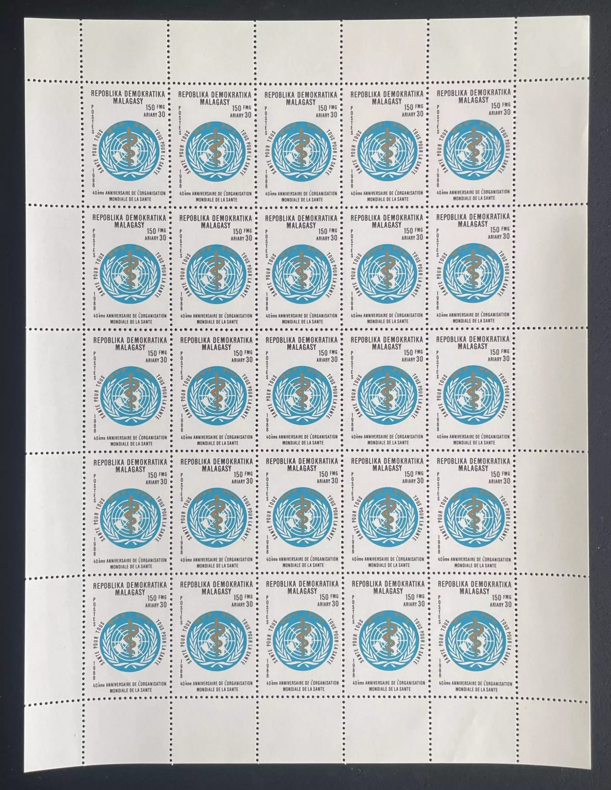 Madagascar 1988 YT 856 sheet 40th anniversary WHO health medicine