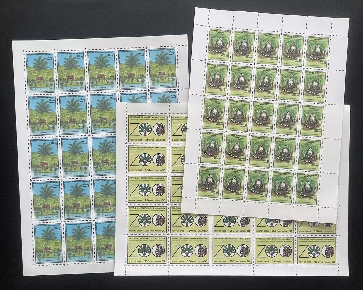 Madagascar 1988 YT 857-859 planche Zoo lémurien faune palmier