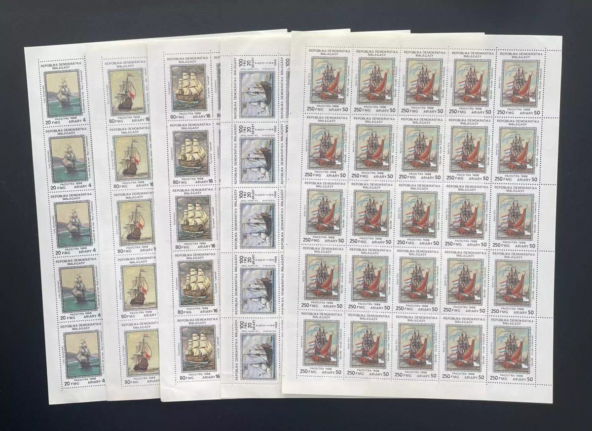 Madagascar 1988 YT 877-881 planche bateaux voiliers navires anciens