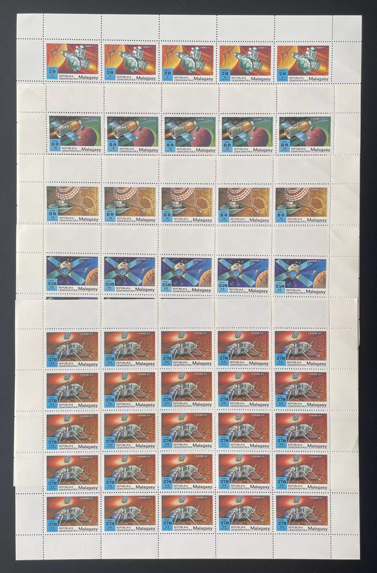 Madagascar 1989 YT 929-933 planche espace Mars Zond Mariner Viking