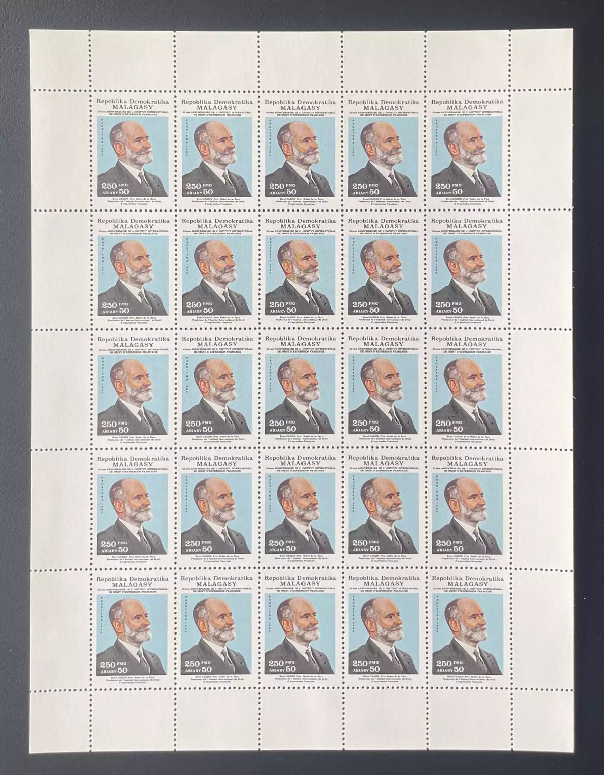 Madagascar 1989 YT 942 planche René Cassin Prix Nobel Paix droit