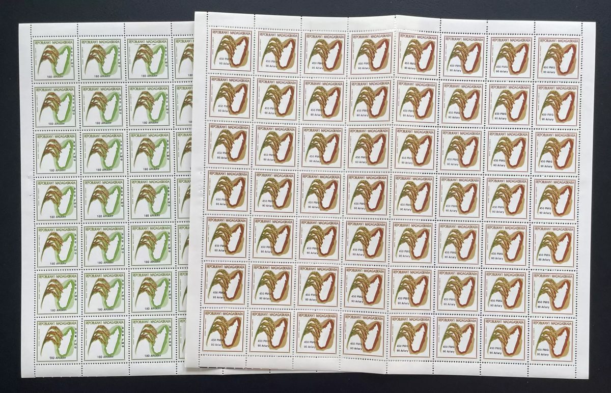 Madagascar 2001 YT 1824 1825 planche sheet Culture du Riz Reis Rice vert brun