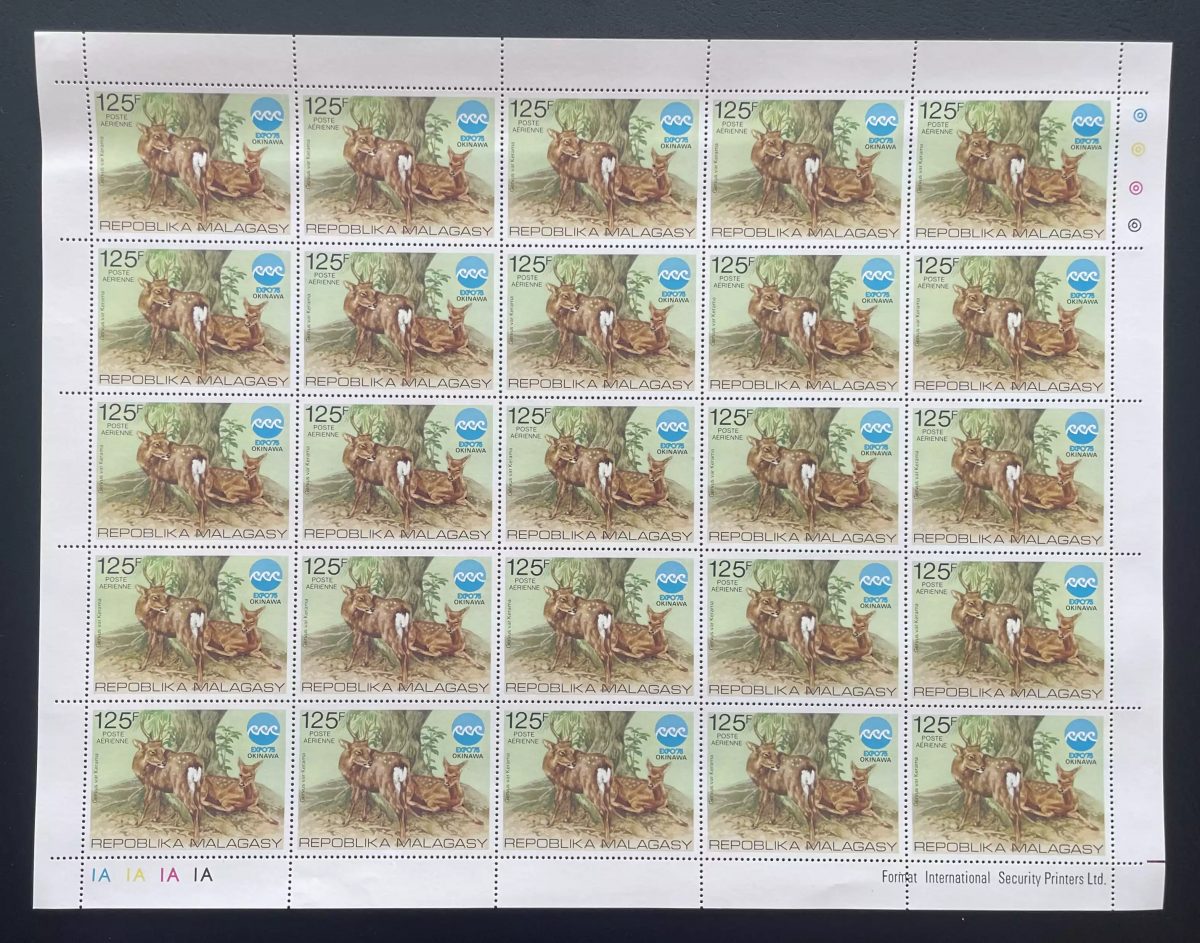 Madagaskar 1975 YT PA 157 Bogen Expo 75 Okinawa Sikahirsch Fauna