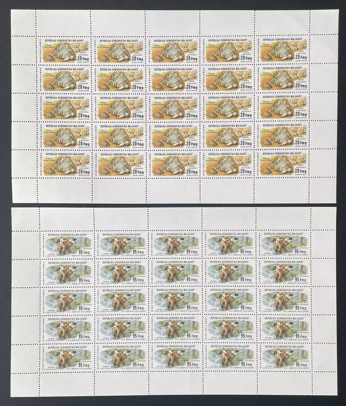 Madagaskar 1979 YT PA 177-178 Bogen Strahlenschildkröte Lemur Fauna