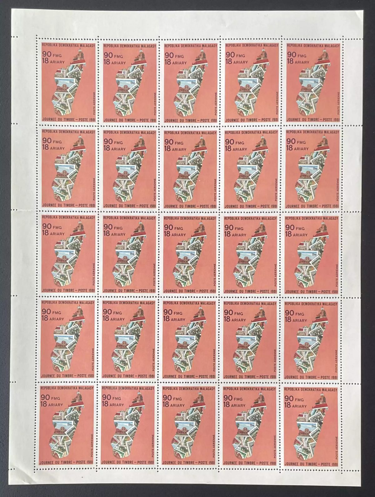 Madagascar 1981 YT PA 182 planche Journée du timbre poste aérienne carte