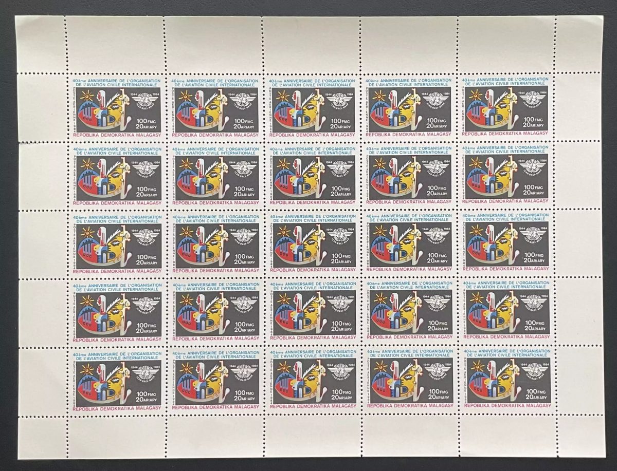 Madagascar 1985 YT PA 189 sheet 40th anniversary ICAO civil aviation