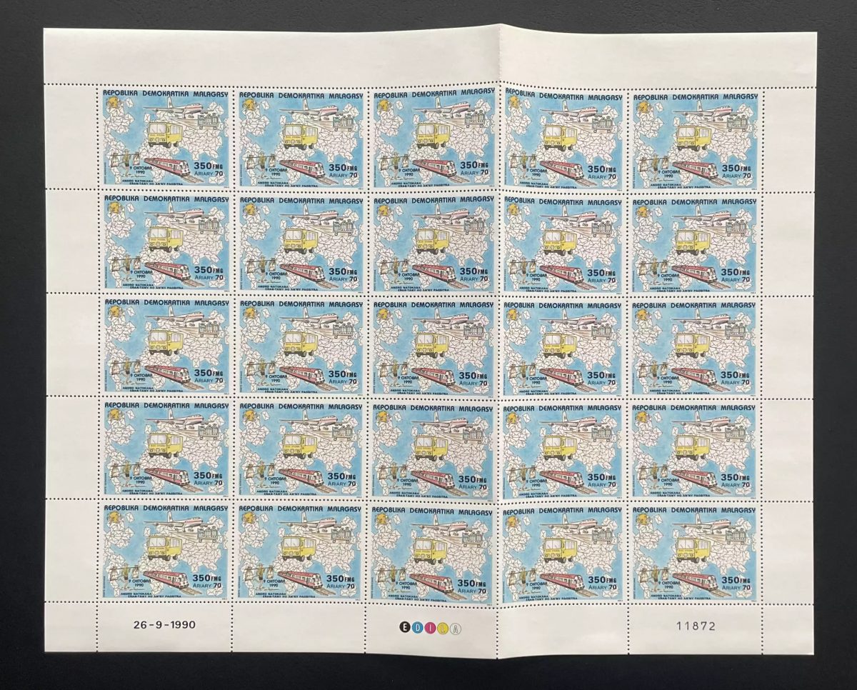 Madagascar 1990 YT PA 203 sheet World Post Day transport train plane