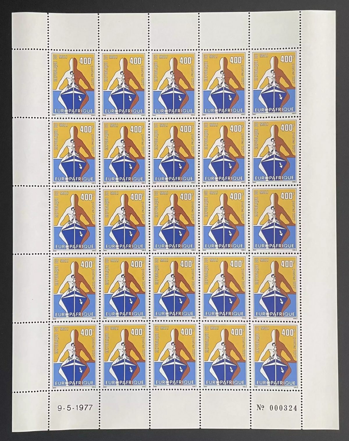 Mali 1977 YT 287 planche Europafrique coopération Europe Afrique navire