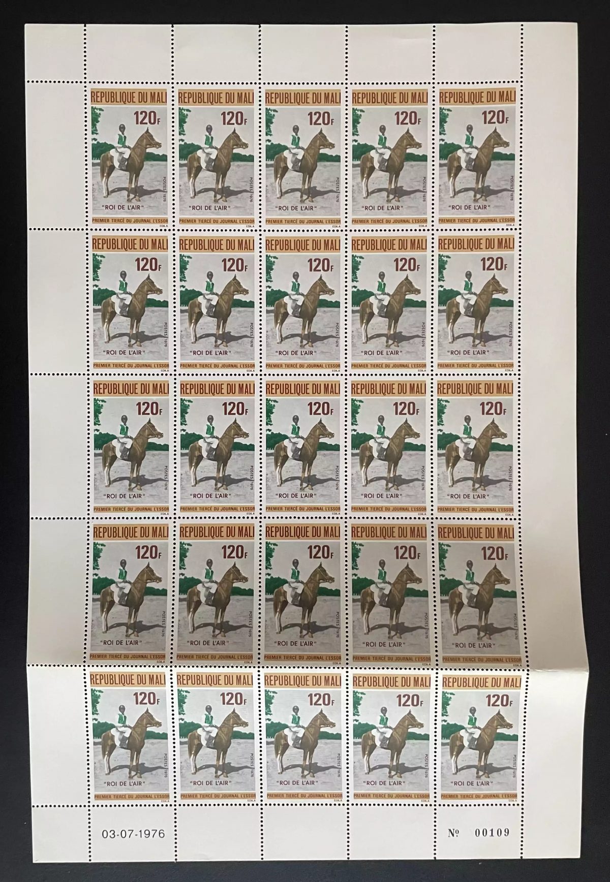 Mali 1976 YT 263 planche cheval équitation Roi de l'Air L'Essor tiercé