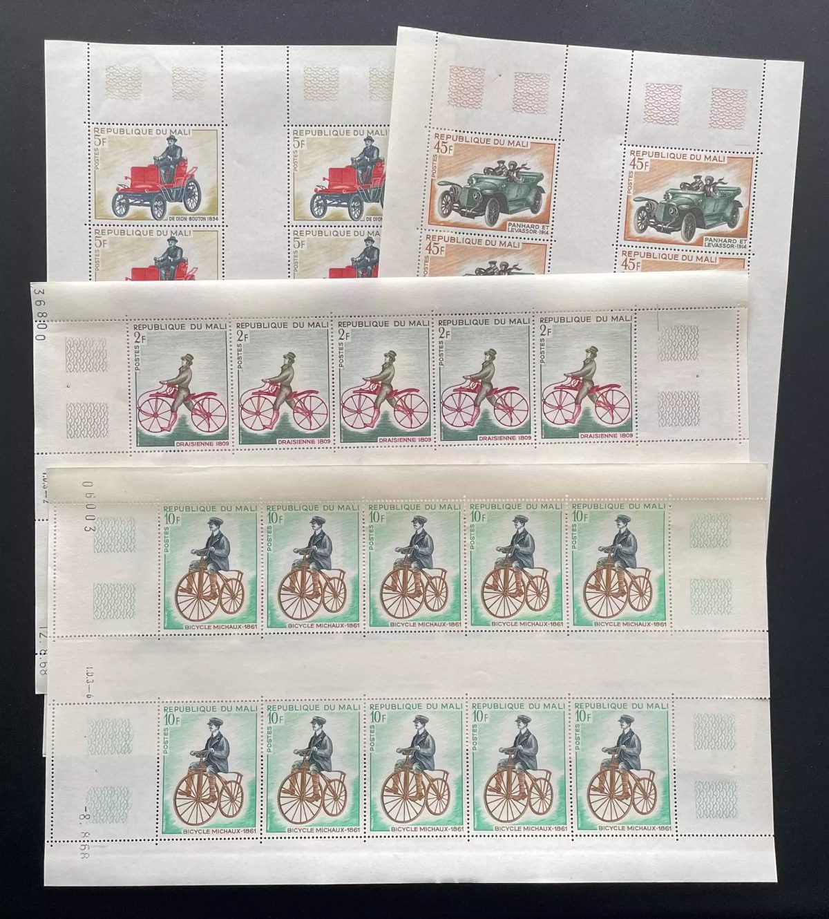 Mali 1968 YT 111-114 sheet draisienne bicycle Michaux automobiles