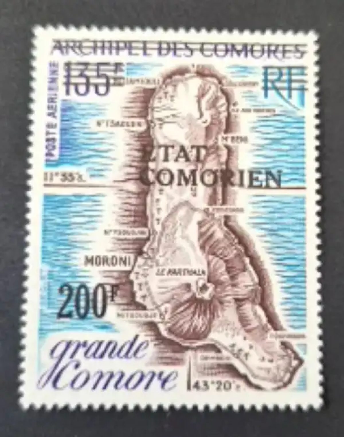Comores 1975 Mi. 155 surchargé État Comorien carte Grande Comore