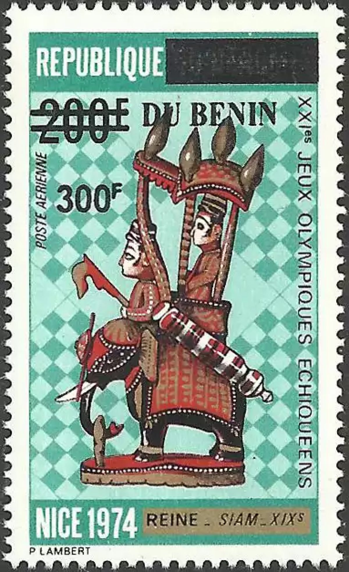 Bénin 2008 Mi. 1444 surchargé échecs Reine Siam Nice 1974 éléphant