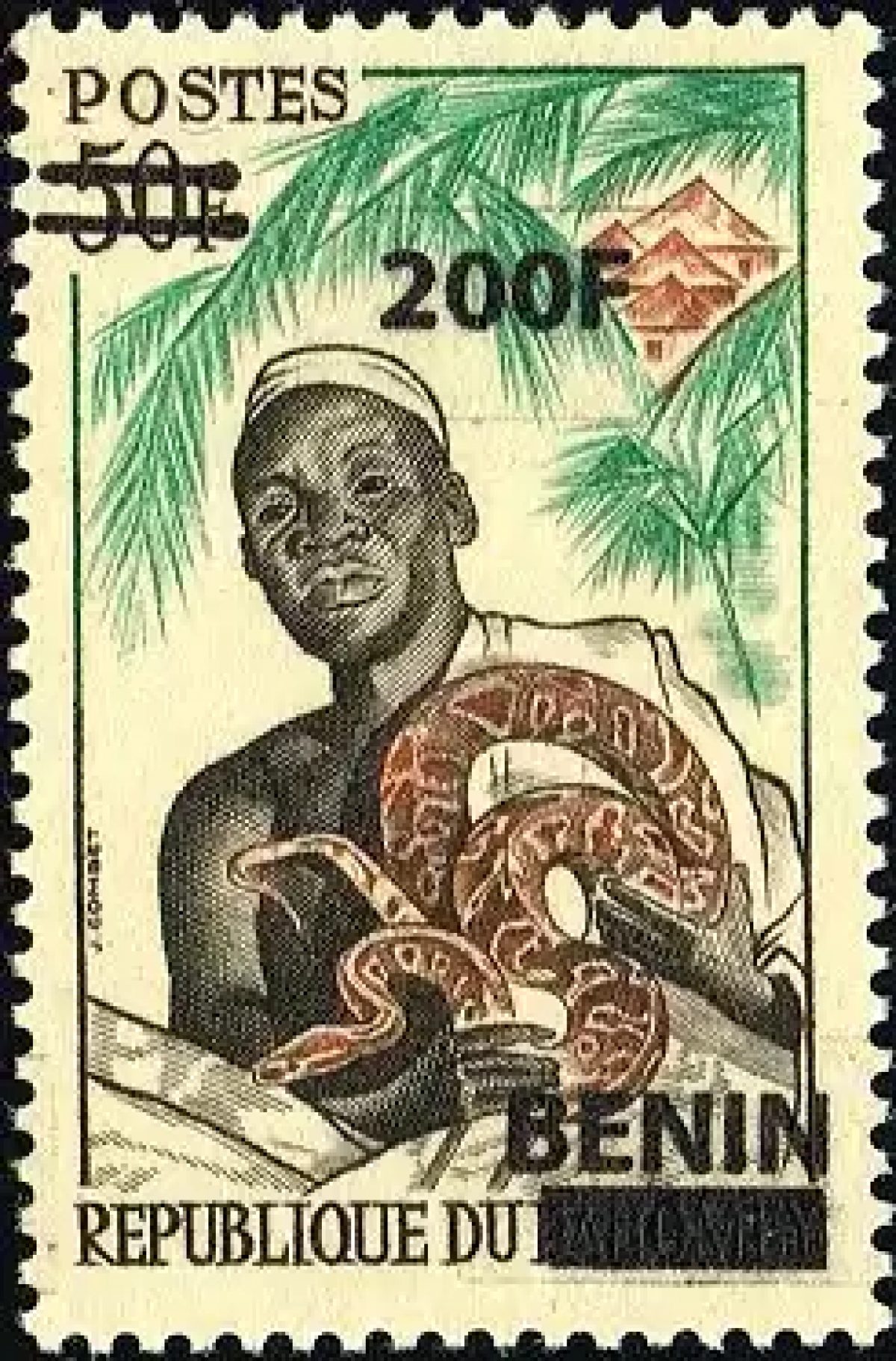 Benin 2009 Mi. 1495 Aufdruck 200F Frau Schlange Python Dahomey