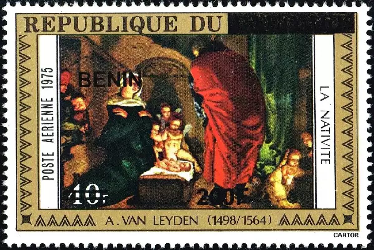 Benin 2009 Mi. 1523 surcharged Nativity Van Leyden painting Christmas