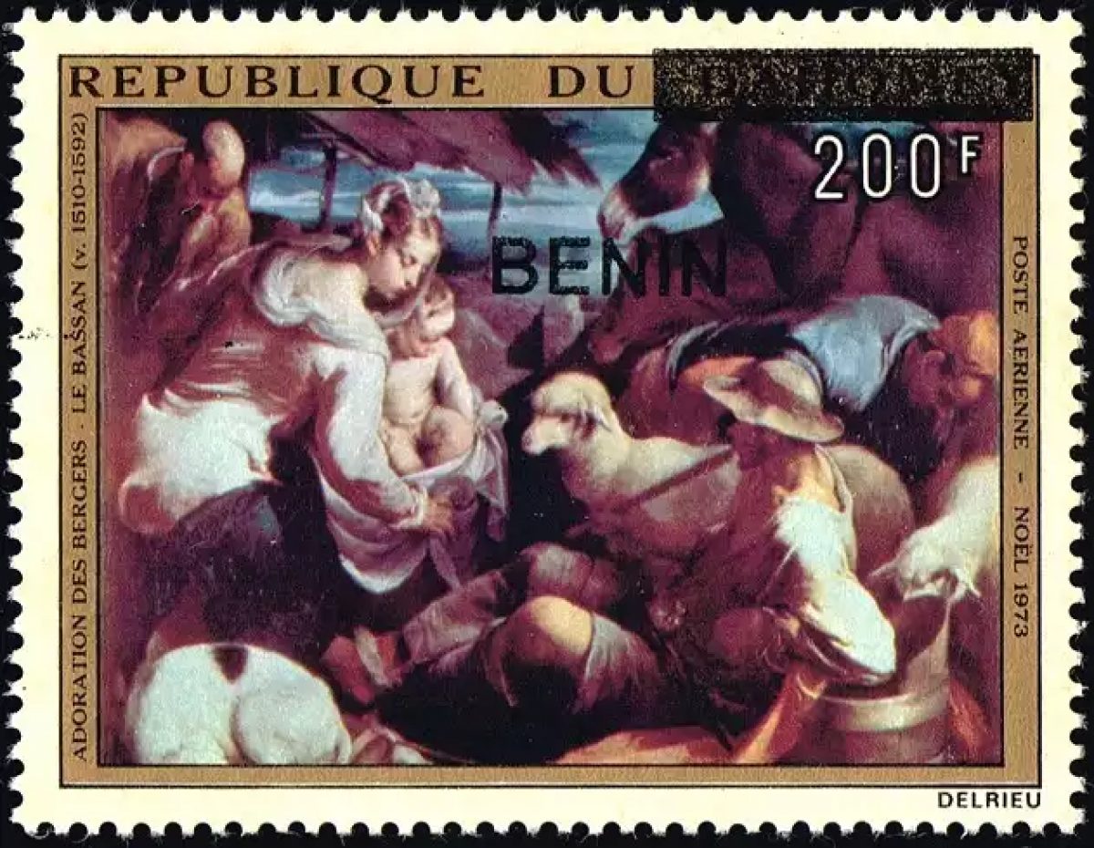 Benin 2009 Mi. 1536 surcharged Christmas Adoration Shepherds Bassano