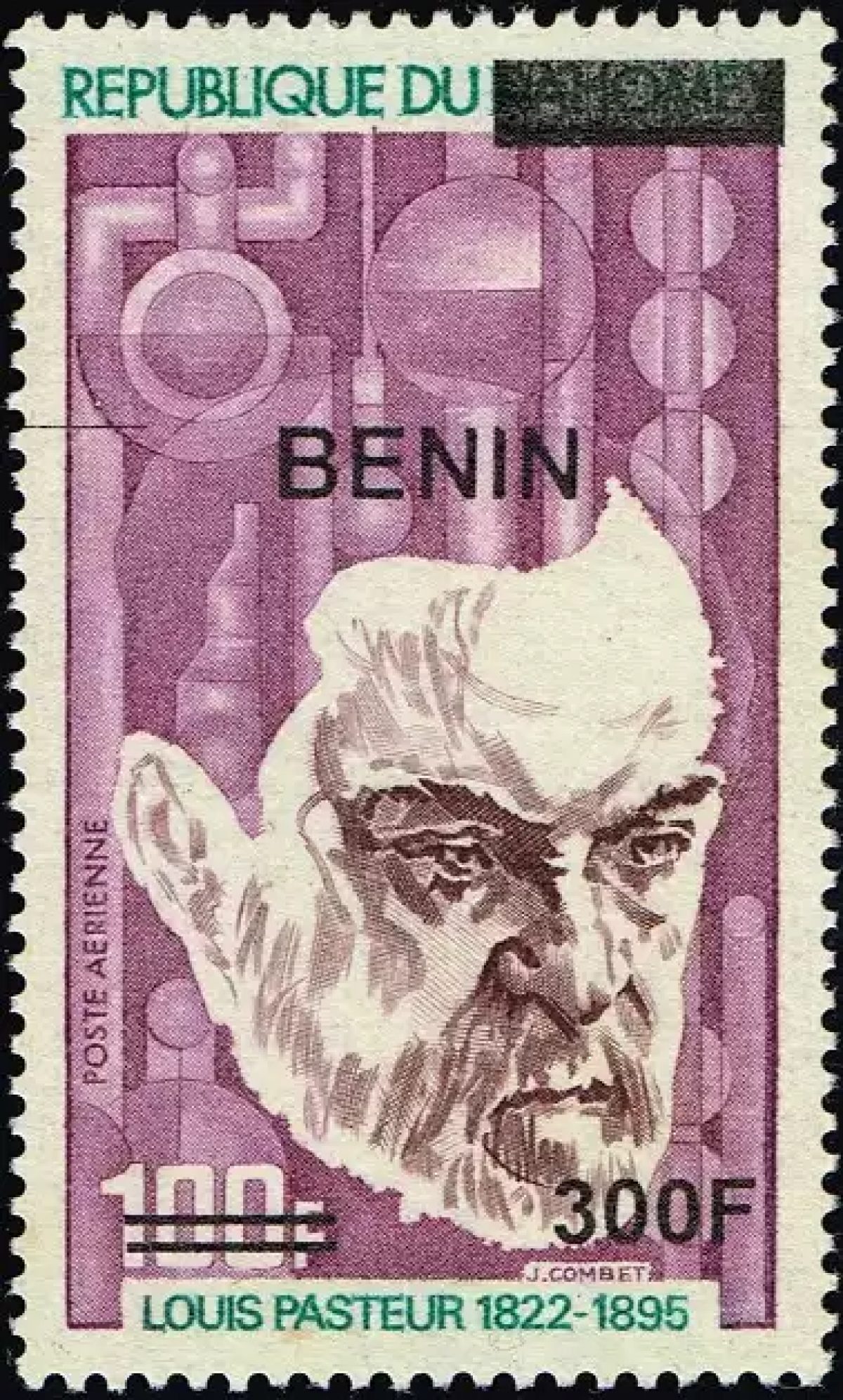 Benin 2009 Mi. 1566 surcharged Louis Pasteur science airmail
