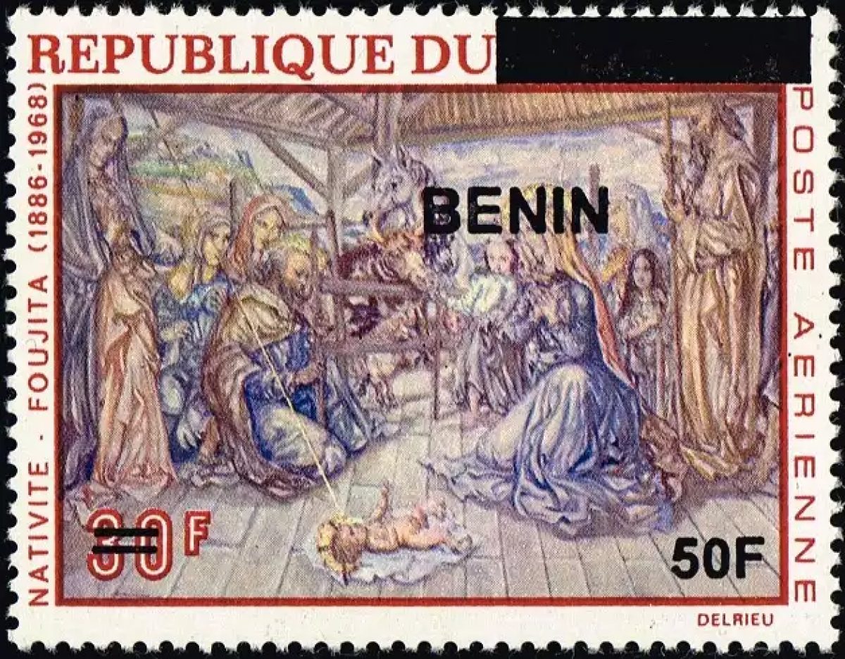 Benin 2009 Mi. 1591 surcharged Foujita Nativity painting Christmas airmail