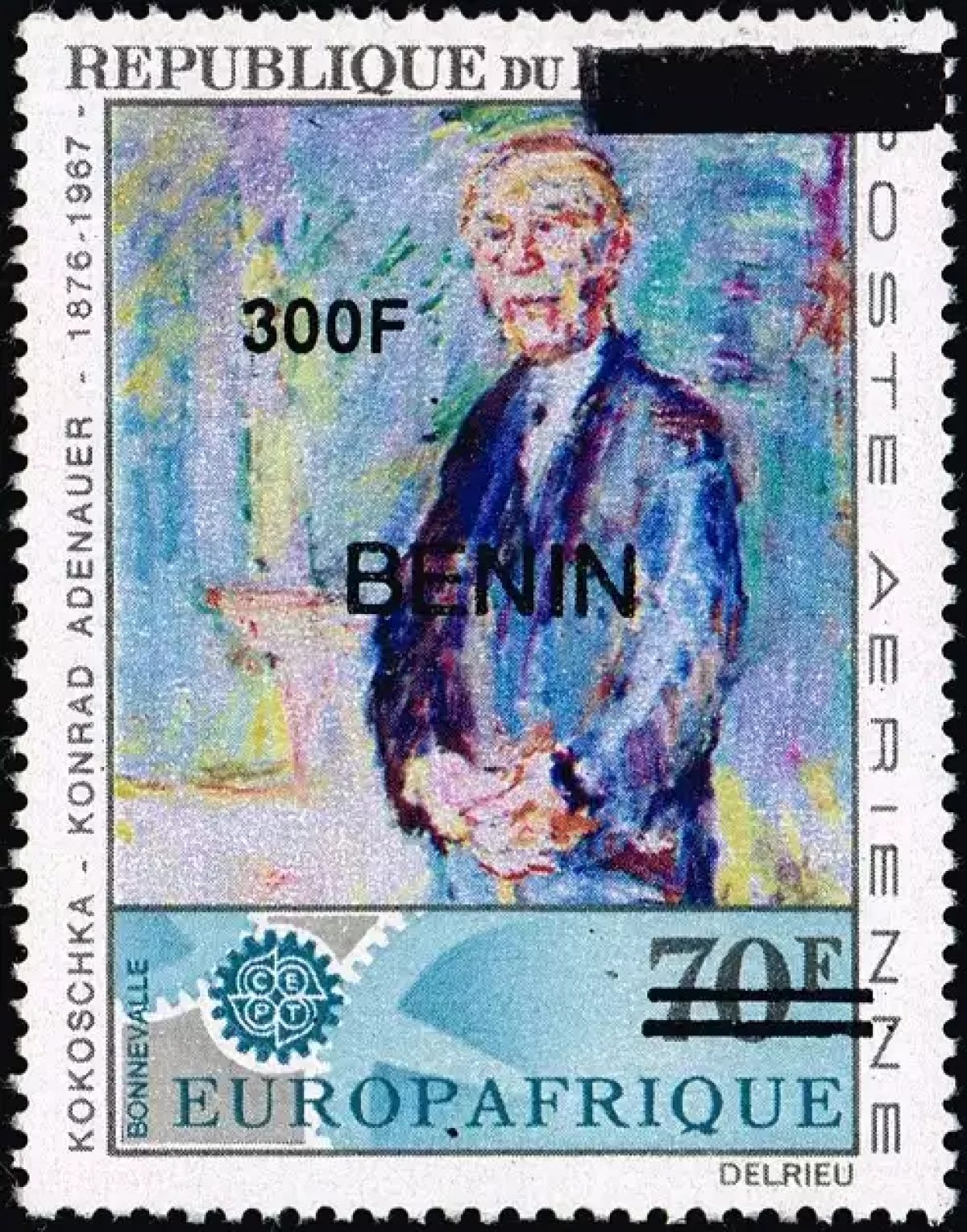 Benin 2009 Mi. 1603 überdruck 300F Kokoschka Adenauer Europafrique