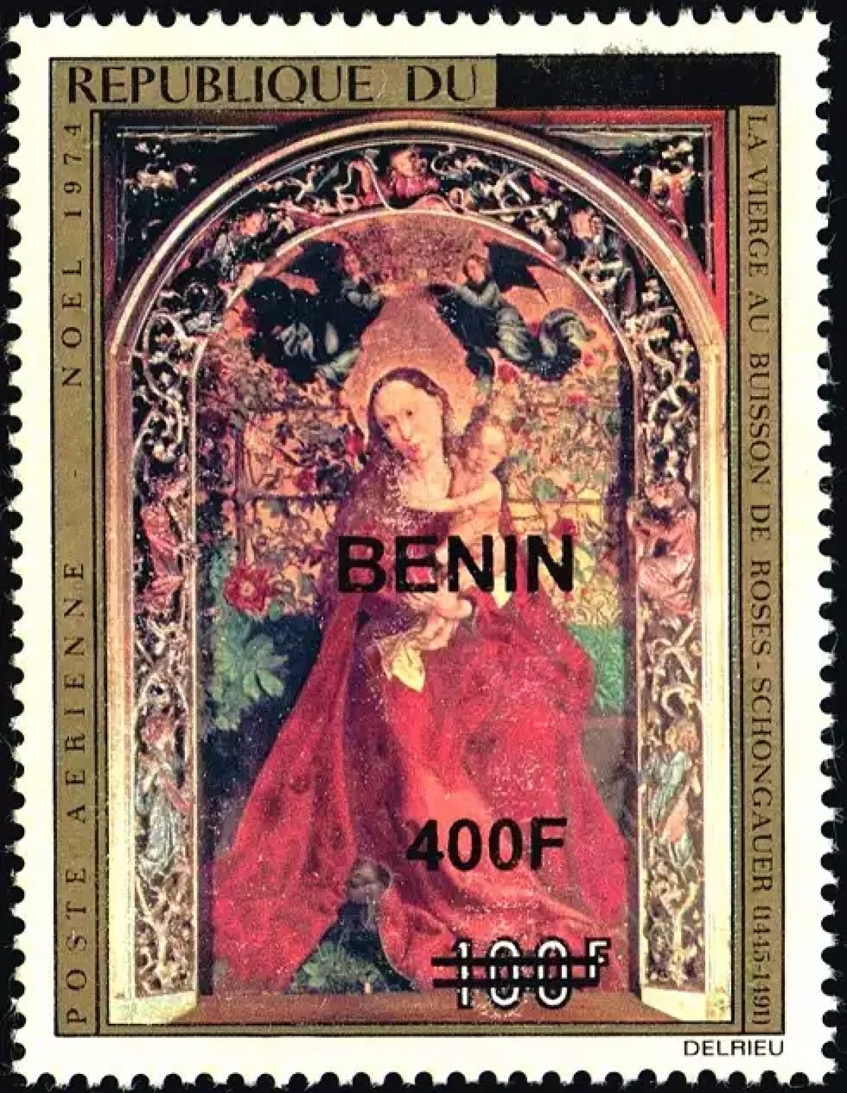 Benin 2009 Mi. 1617 surcharged Christmas Virgin Bush Roses Schongauer