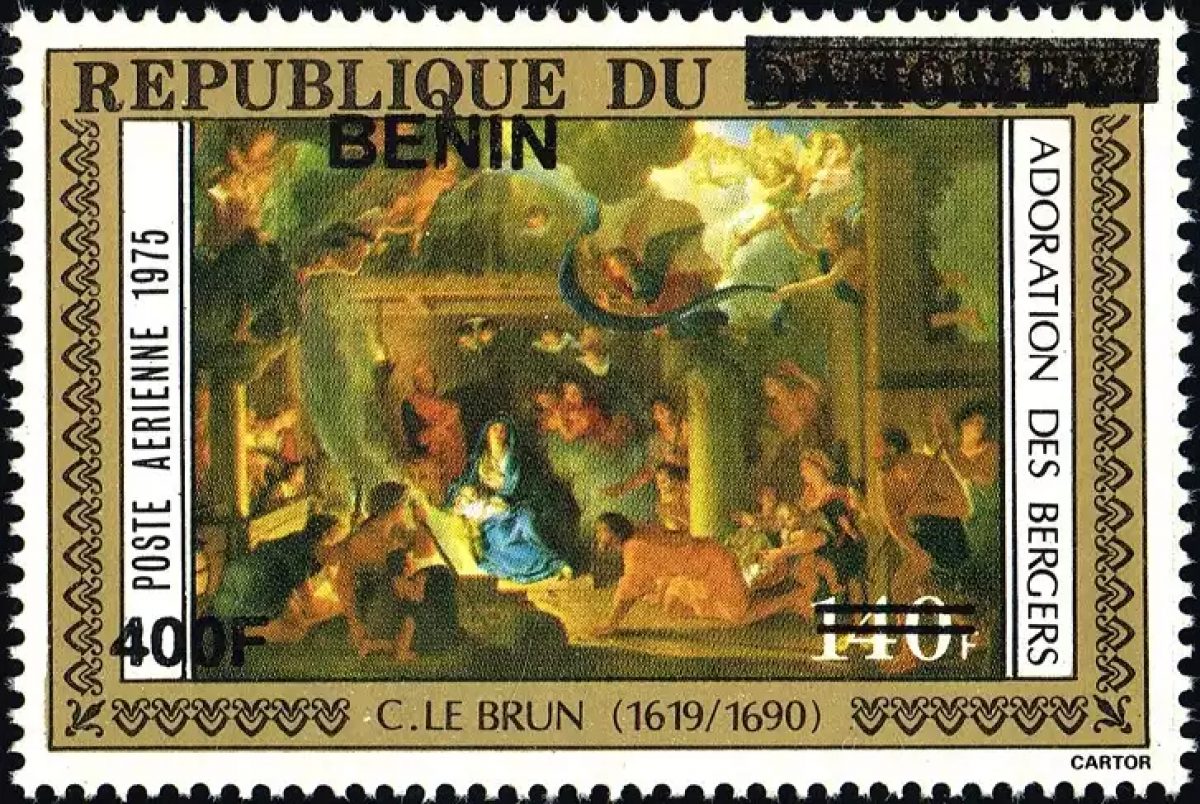 Benin 2009 Mi. ALXIII unissued surcharged Adoration Shepherds Le Brun Xmas