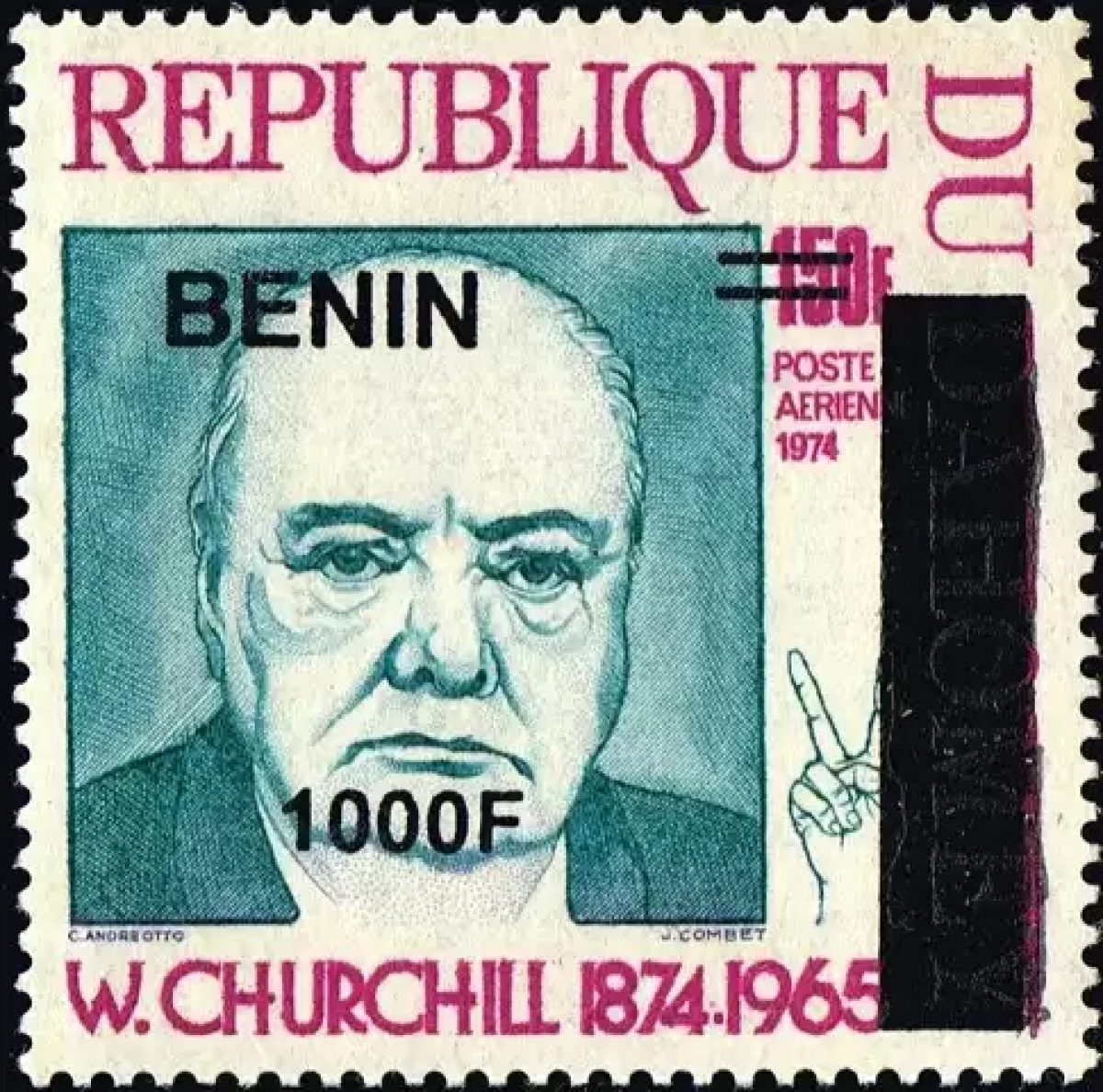 Bénin 2009 Mi. 1627 surchargé W. Churchill poste aérienne