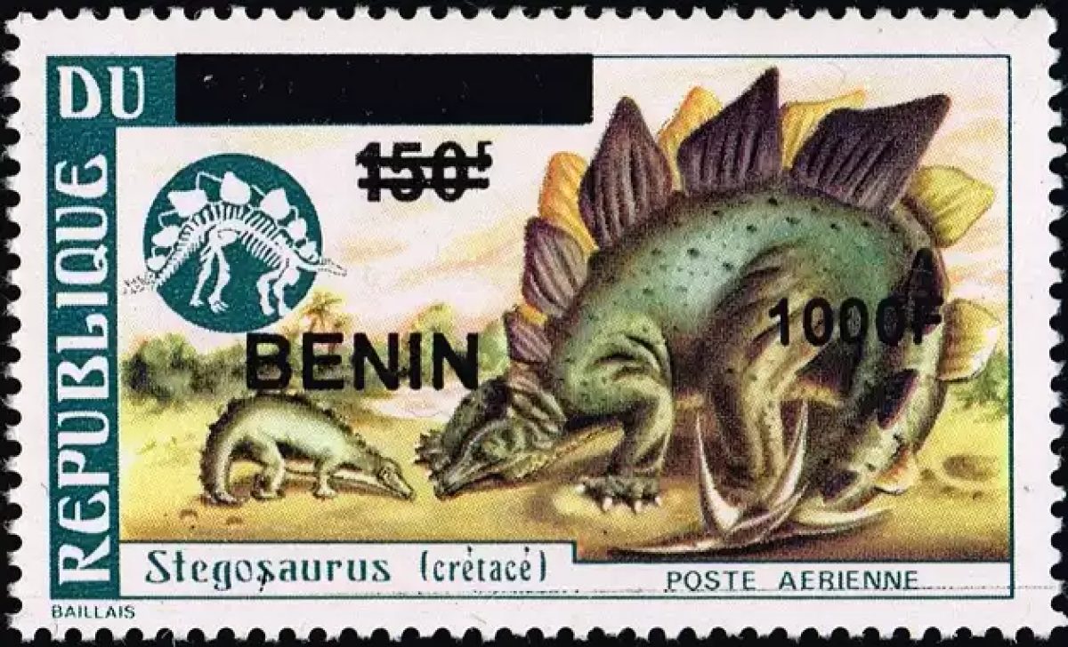 Benin 2009 Mi. 1631 surcharged Stegosaurus dinosaur airmail