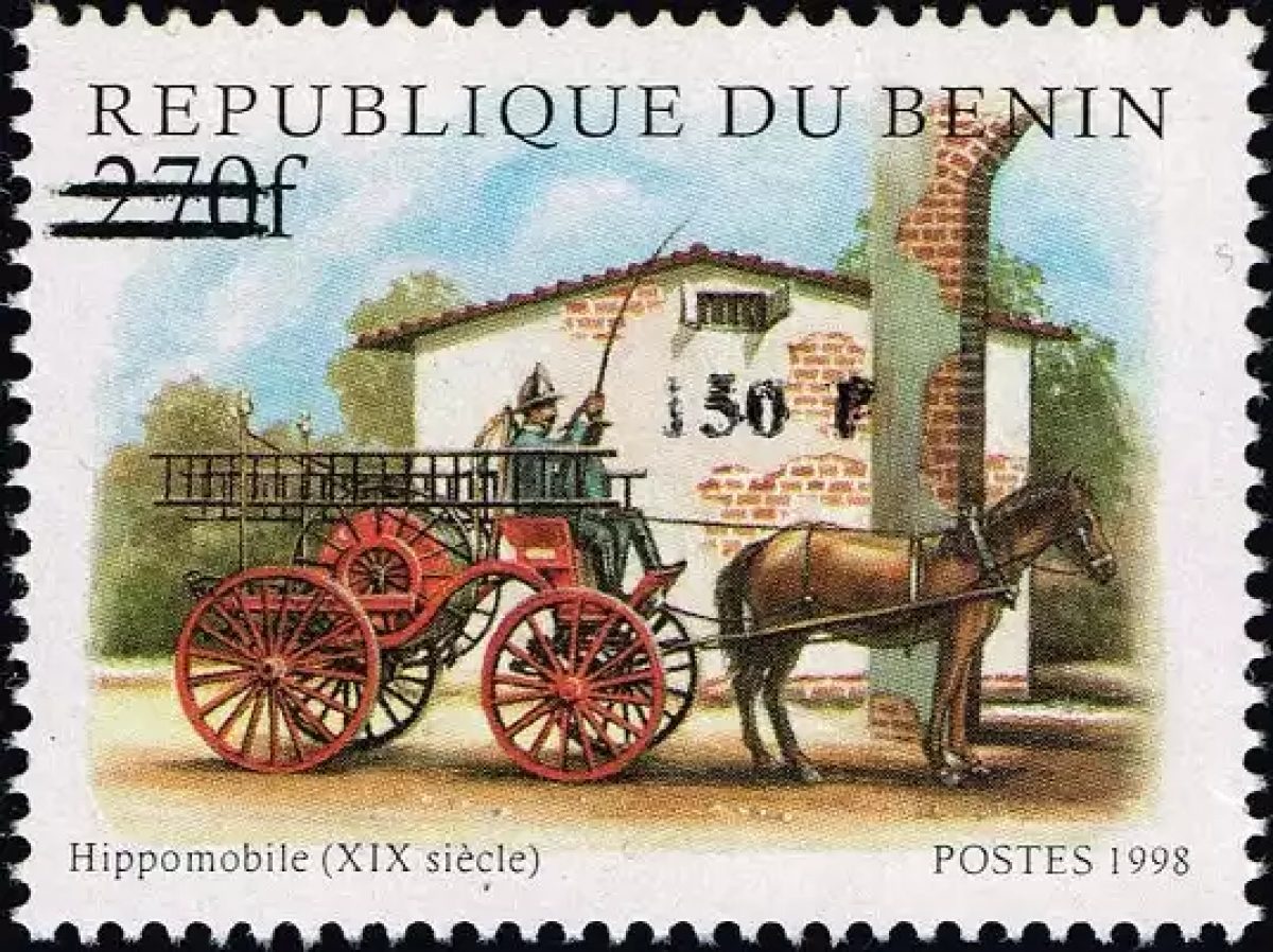 Bénin 2000 Mi. 1301 surchargé hippomobile XIXe siècle cheval calèche