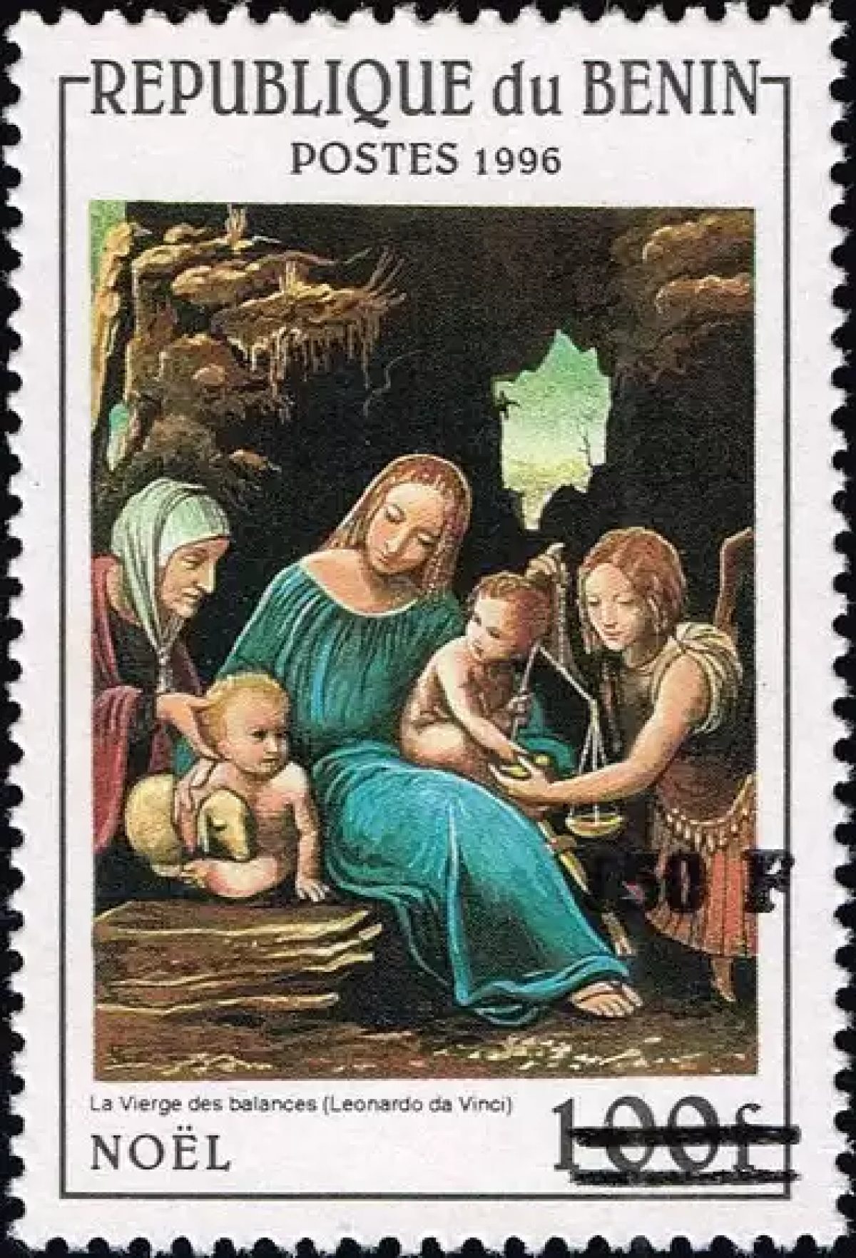 Benin 2000 Mi. 1280 overprint Christmas Virgin scales Leonardo da Vinci