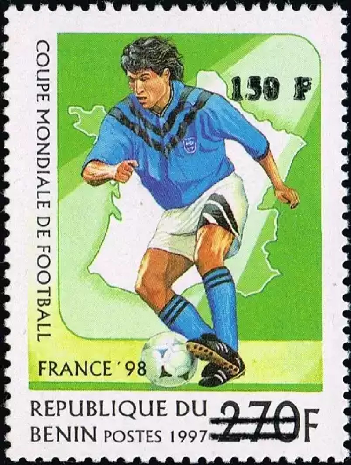 Bénin 2000 Mi. 1290 surchargé Coupe Mondiale Football France 98