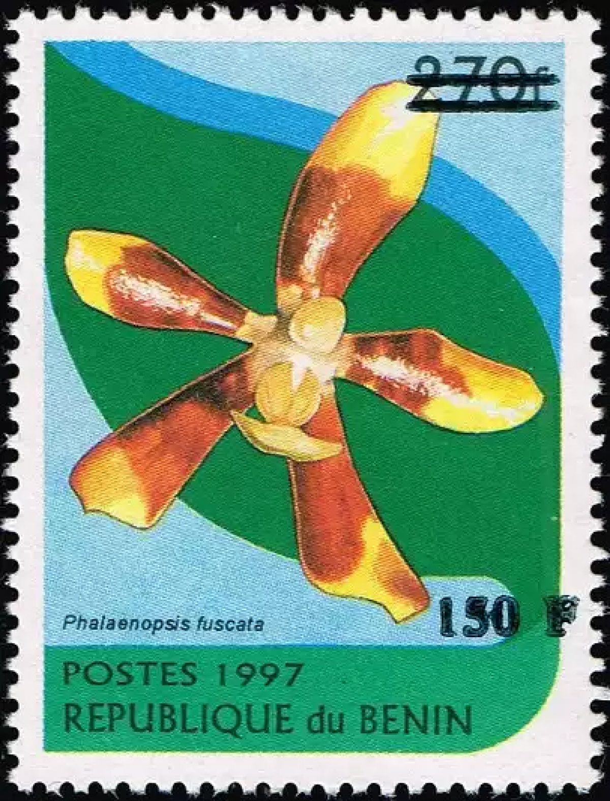Bénin 2000 Mi. 1292 surchargé orchidée Phalaenopsis fuscata flore fleur