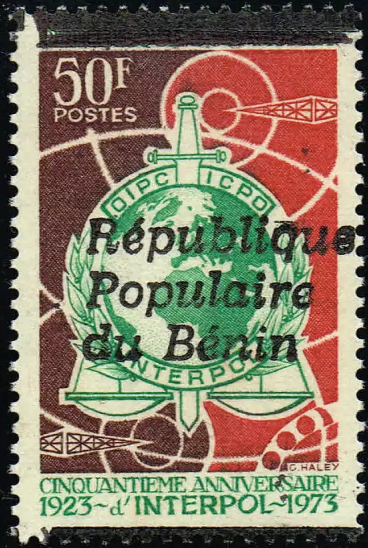 Bénin 1986 Mi. A447 surchargé Interpol 50e anniversaire police