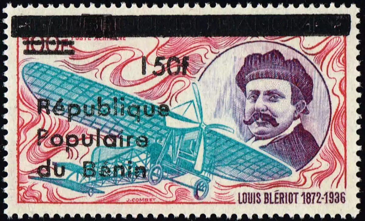 Benin 1988 Mi. T473 overprinted Louis Blériot aviation pioneer airplane