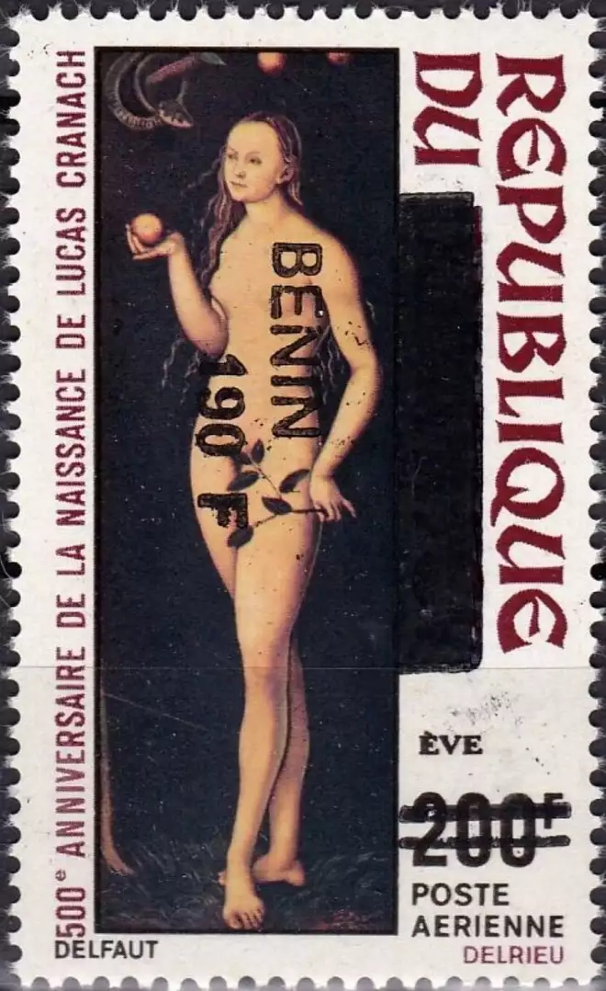 Bénin 1994 Mi. A604 surchargé Lucas Cranach Ève peinture Renaissance