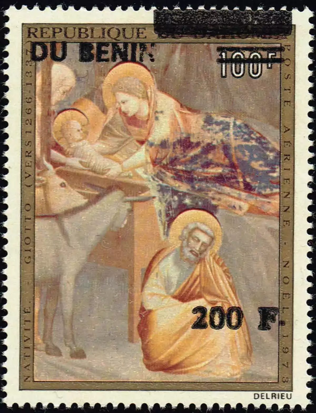 Bénin 1994 Mi. 608 surchargé Noël Nativité Giotto peinture aérienne
