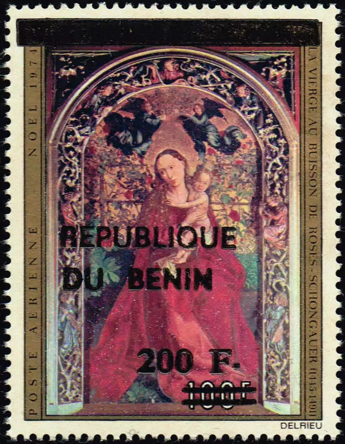 Benin 1994 Mi. 609 overprint Christmas Virgin Rosebush Schongauer