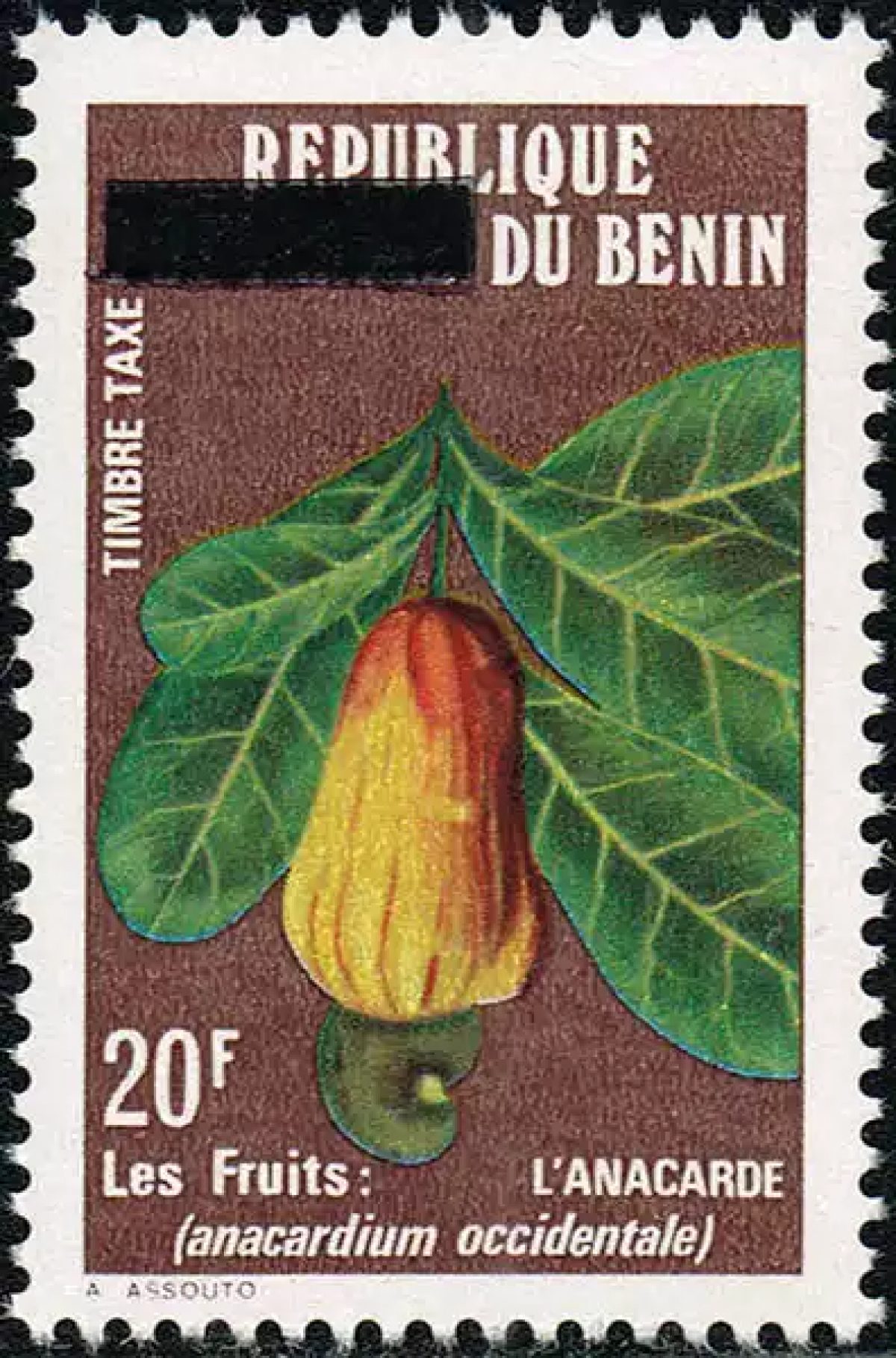 Bénin 1990 Mi. 12 Portomarke surchargé taxe fruits anacarde cajou