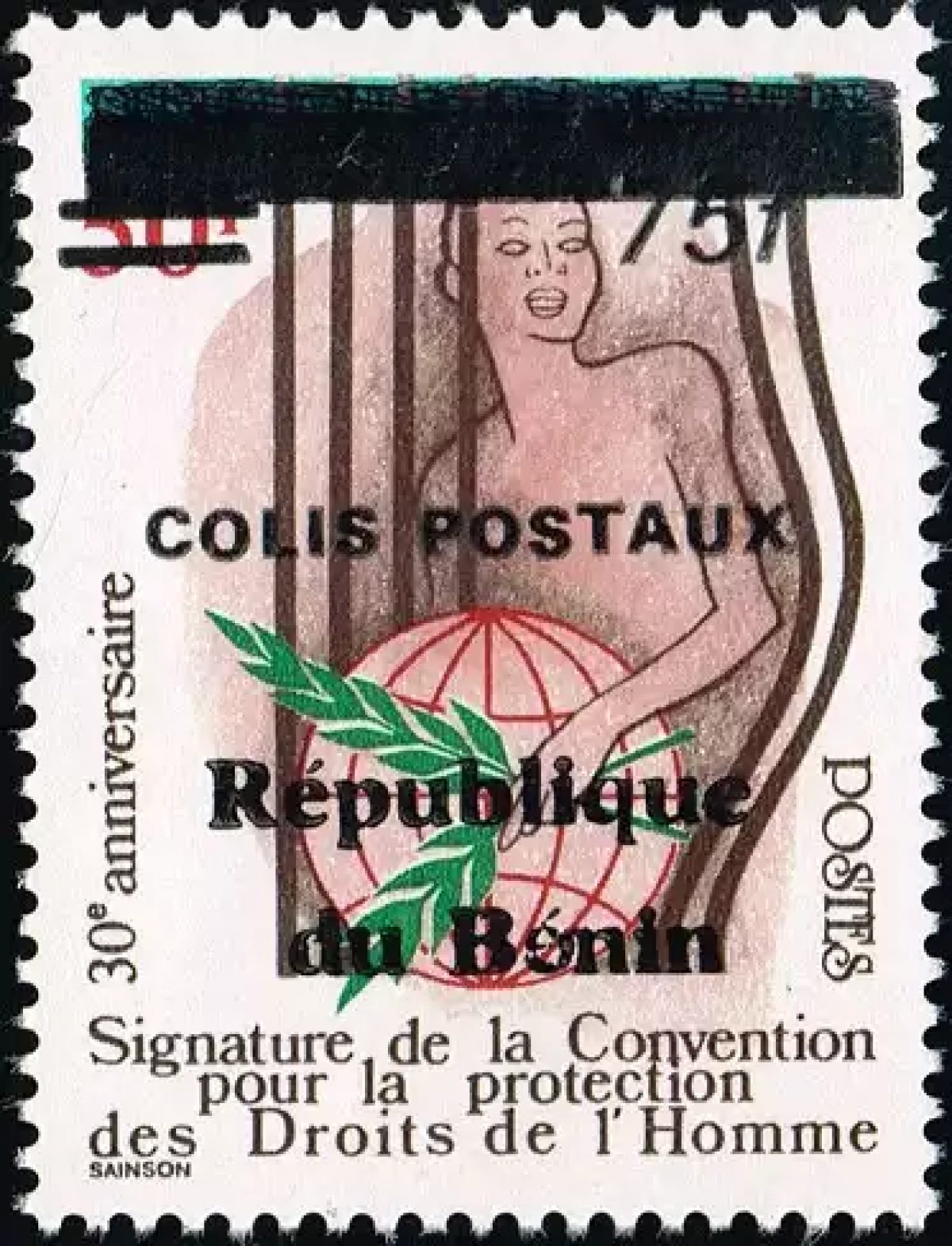 Bénin 2002 Mi. 46 Paketmarke surchargé Colis Postaux Droits Homme