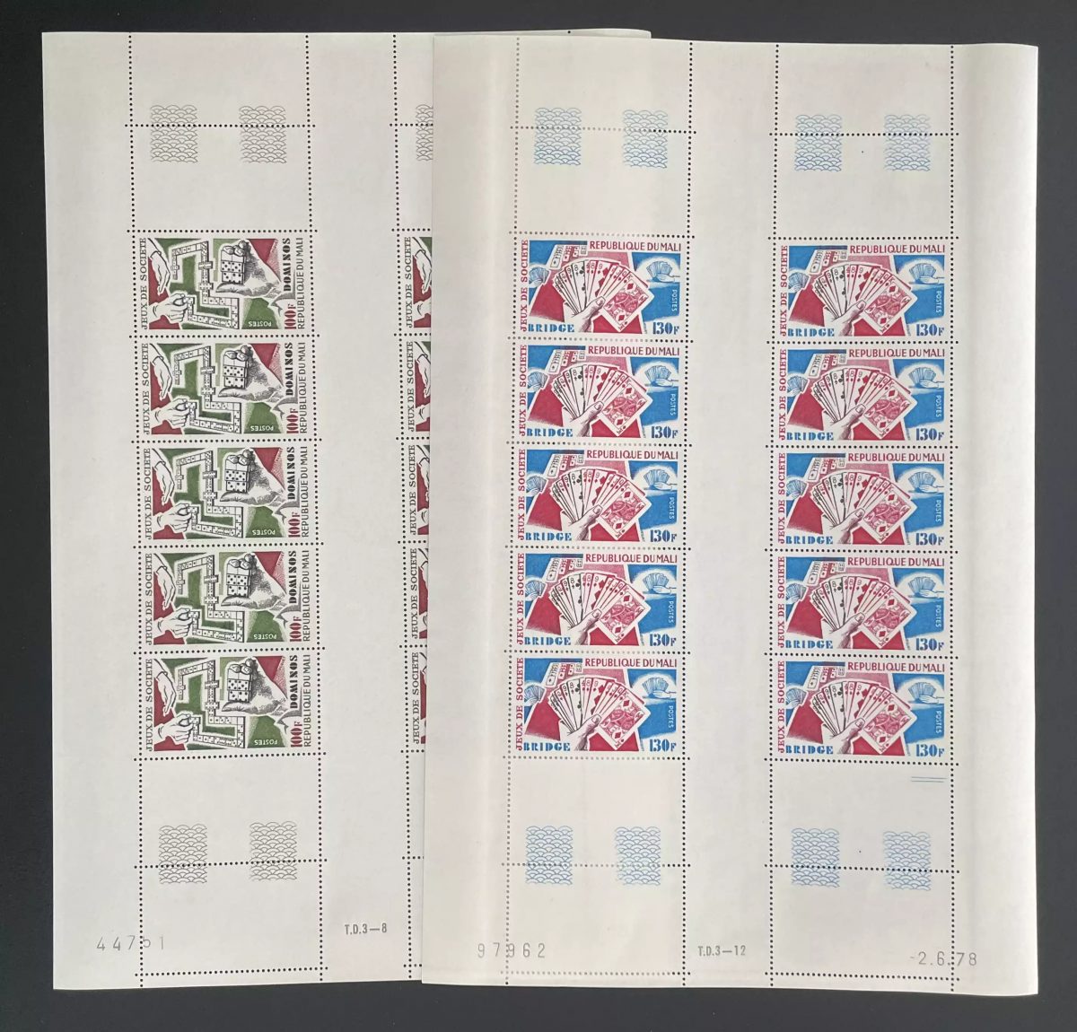 Mali 1978 YT 309-310 sheet board games dominos bridge cards
