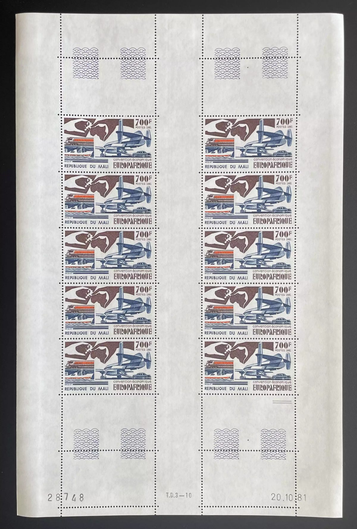 Mali 1981 YT 439 sheet Europafrique plane car Africa map train boat