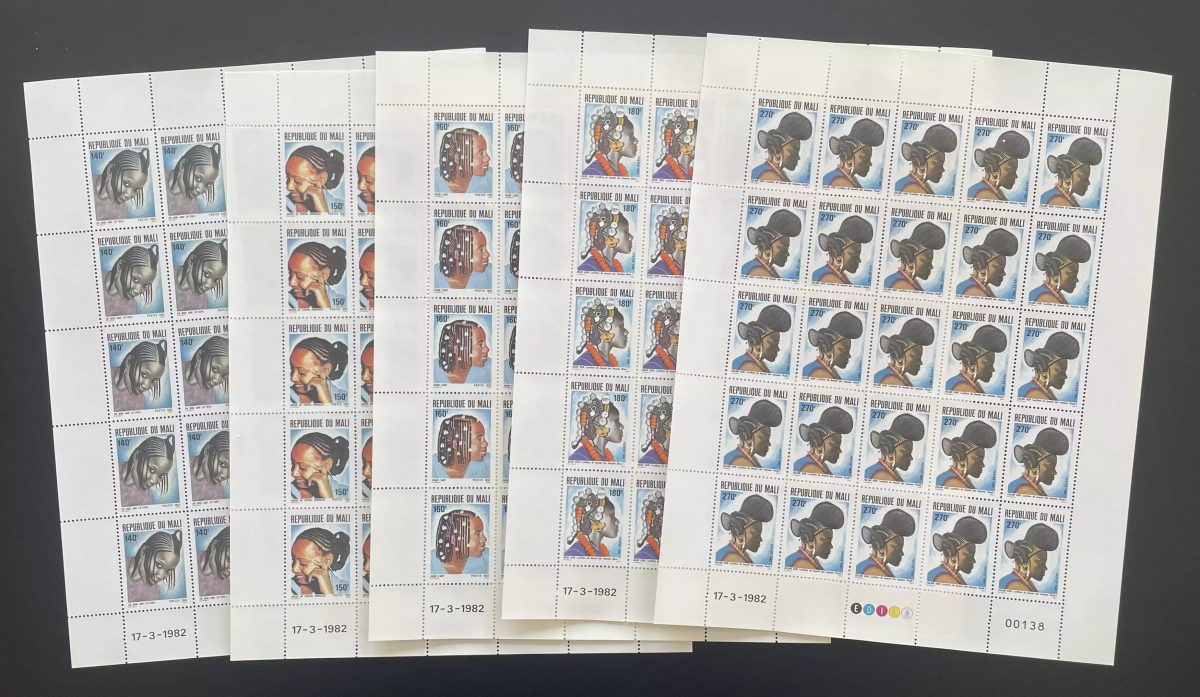 Mali 1982 YT 454-458 planche coiffures africaines traditionnelles