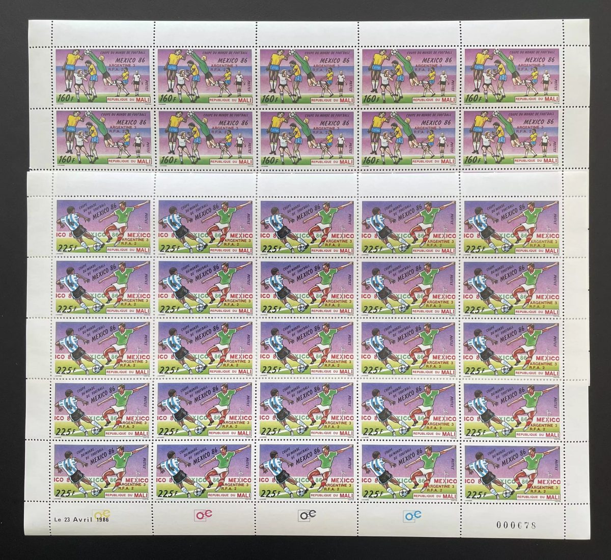Mali 1986 YT 536-537 planche surchargé Coupe Monde football Mexico 86