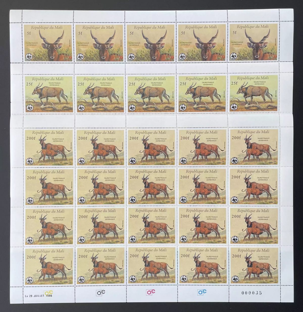 Mali 1986 YT 538 540 541 sheet WWF Derby Eland Taurotragus fauna