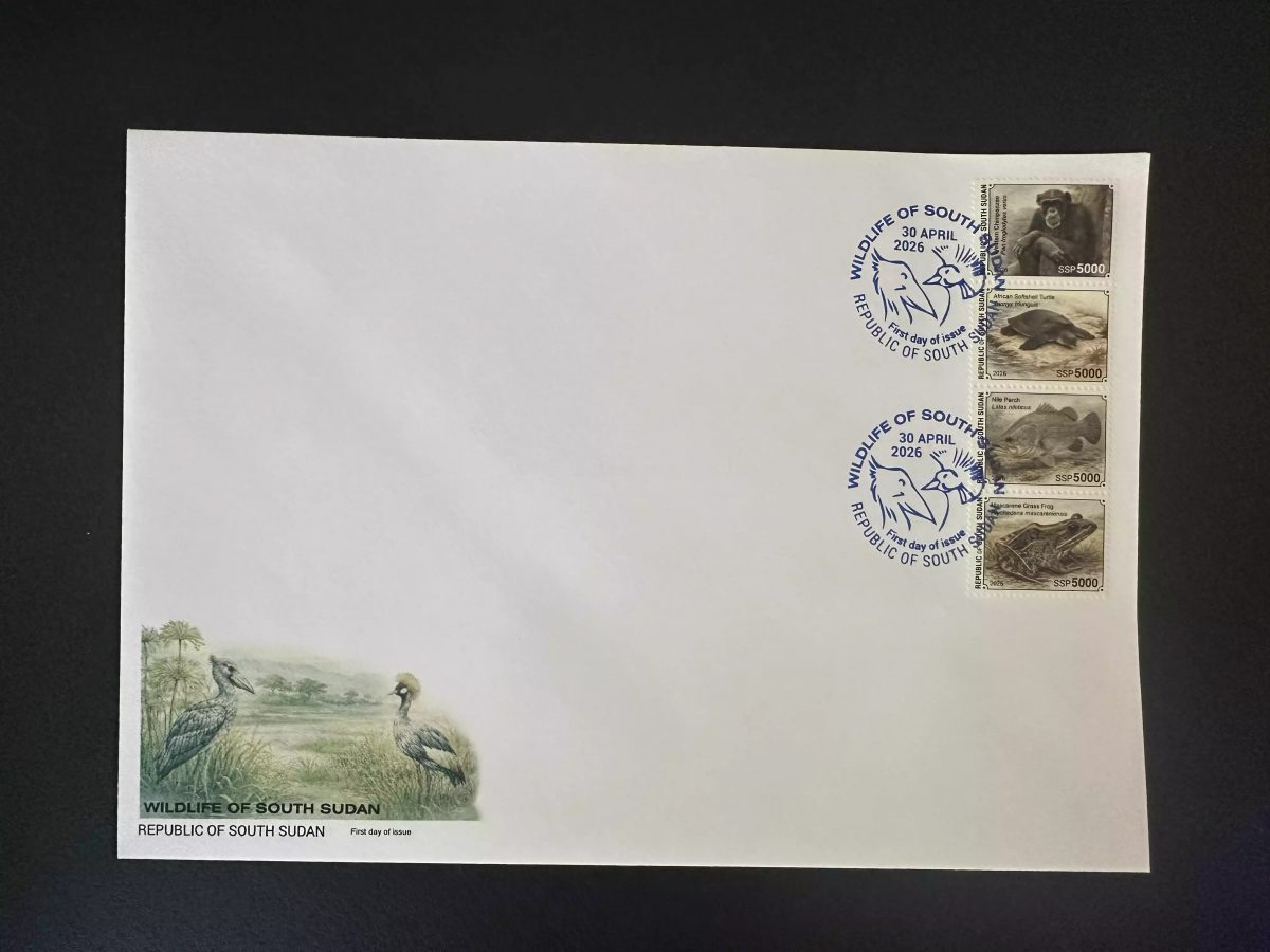 Südsudan 2026 FDC Fauna Schimpanse Schildkröte Nilbarsch Frosch