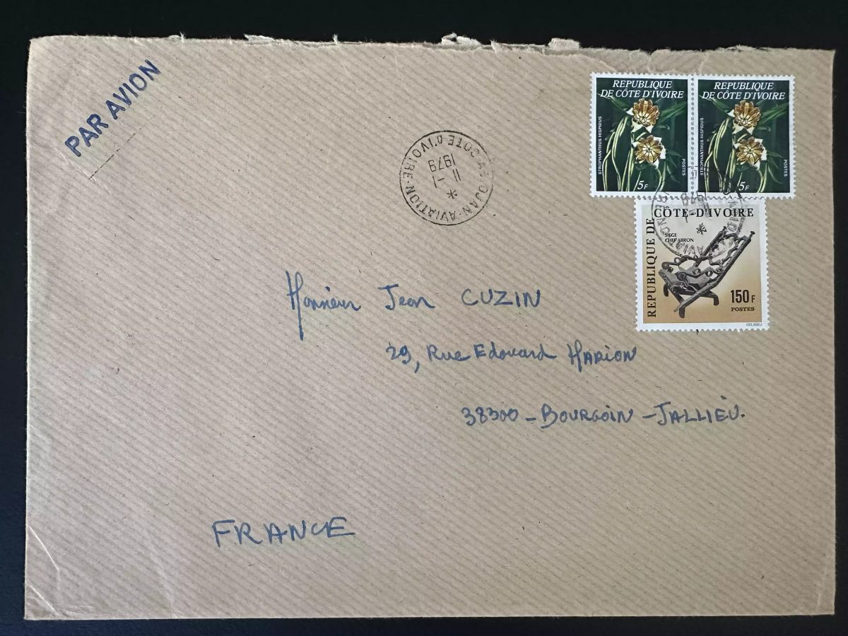 Côte d'Ivoire 1979 Mi. A532 lettre par avion fleurs siège artisanat