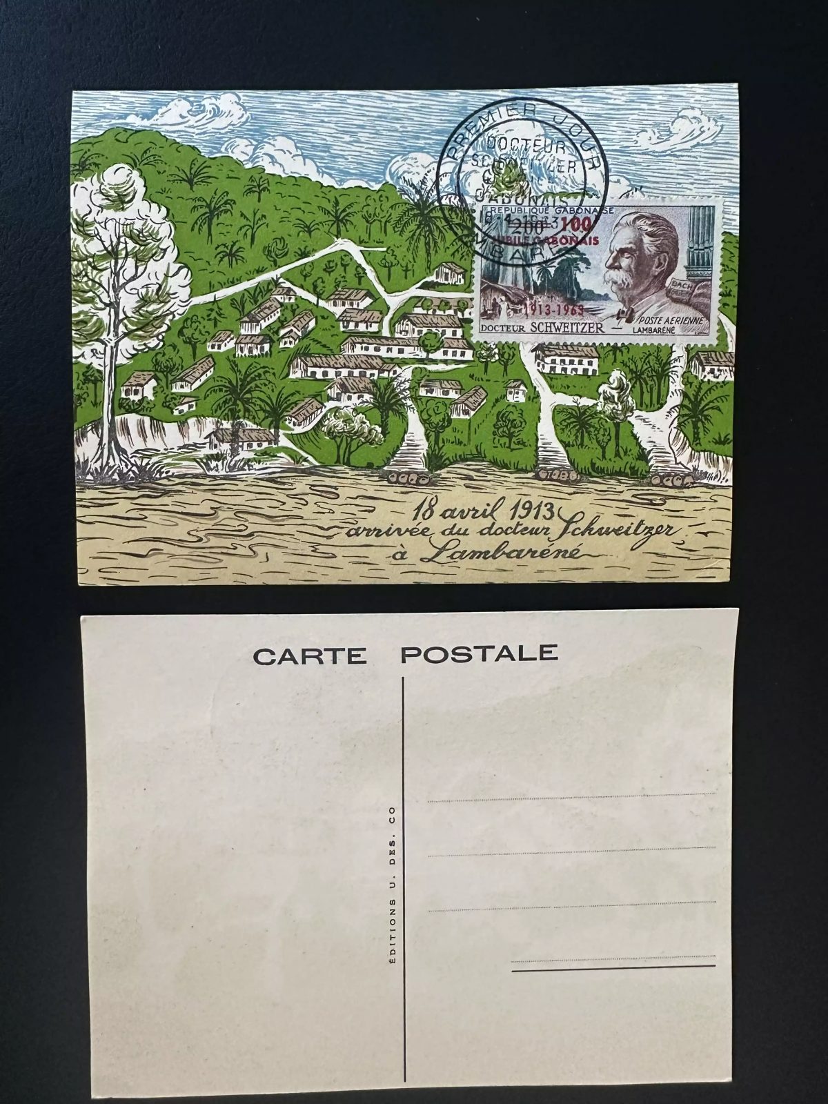Gabon 1963 YT PA 11 carte maximum surchargé Docteur Schweitzer Lambaréné