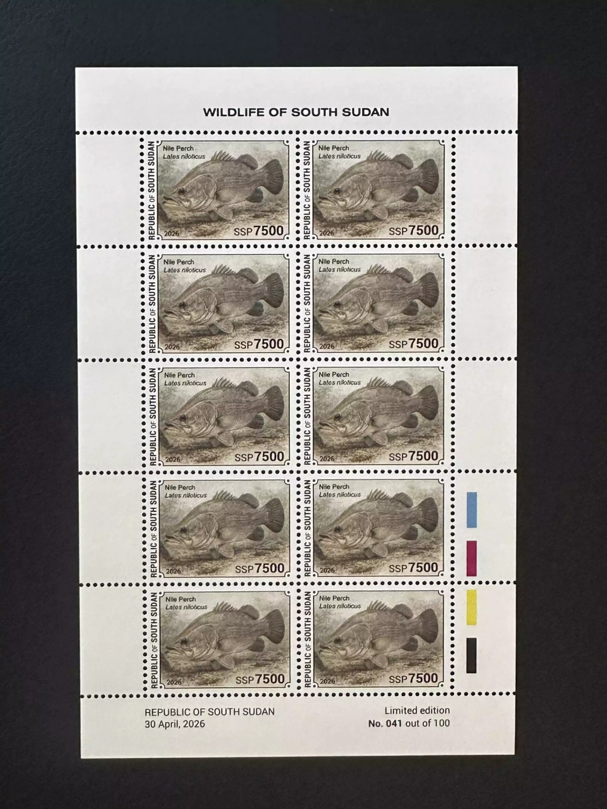 Sud-Soudan 2026 feuillet perche du Nil Lates niloticus poisson faune