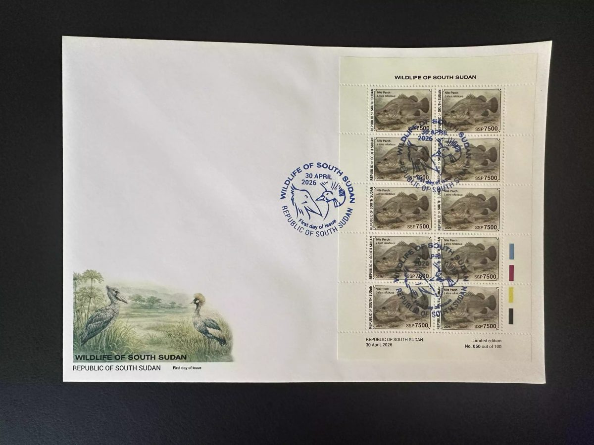Südsudan 2026 M/S FDC Nilbarsch Wildtiere Fisch Bogen