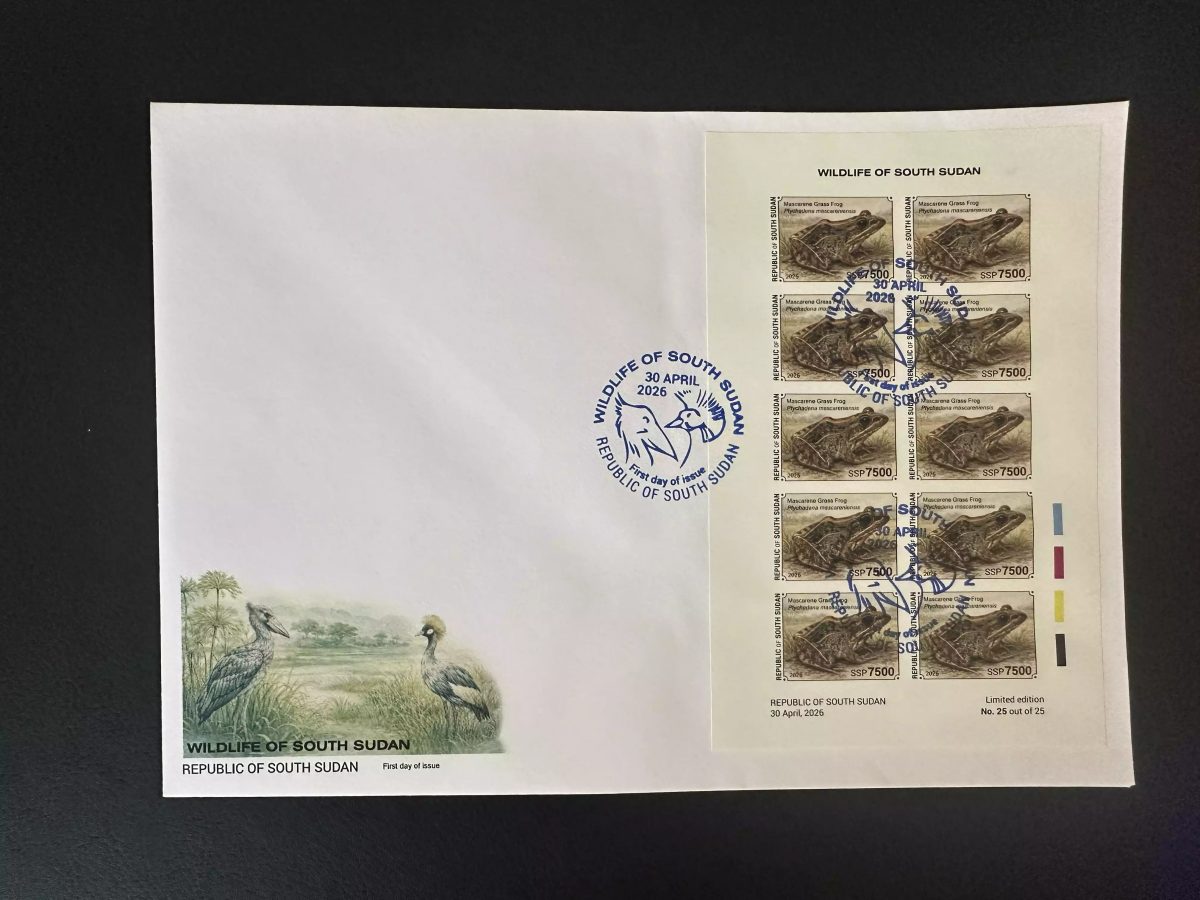 Südsudan 2026 M/S FDC ND Frosch Ptychadena Fauna Amphibien Bogen